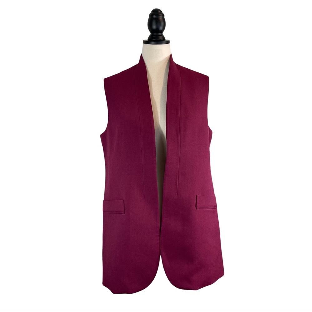 Anne Klein Vest Burgundy Wine Jacket Open Front, Size 10